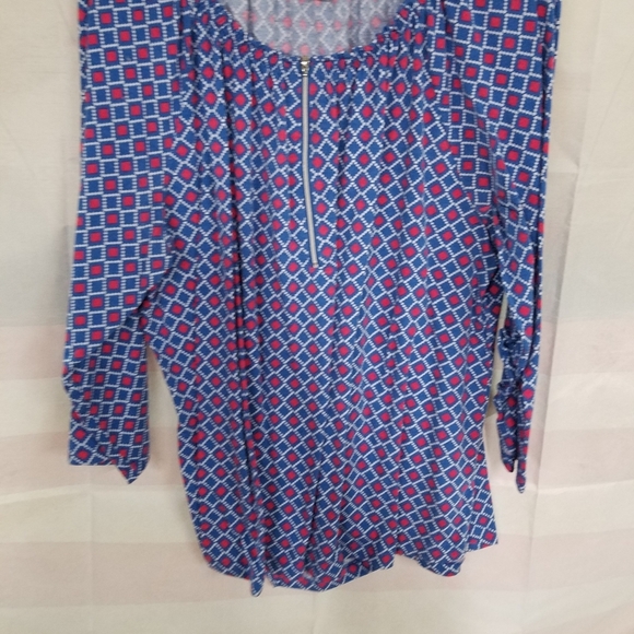 Valerie Stevens 2X Red Blue White Diamond Tunic - Picture 1 of 5